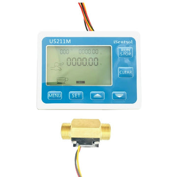 Full kit of the digital flow meter with the display controller and G3/8 inch brass flow sensor.